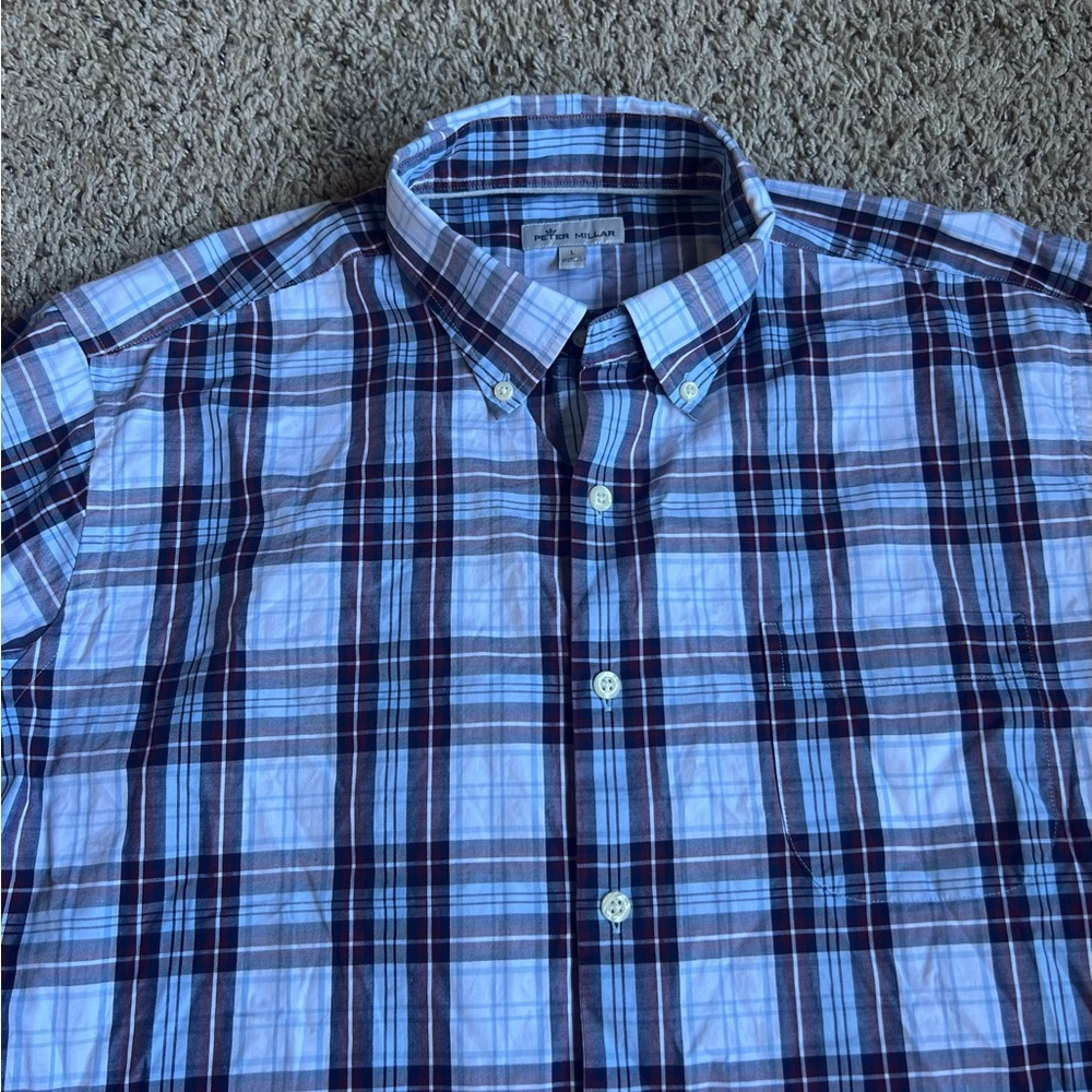 Peter Millar Button Down Shirt Large Plaid Blue Red